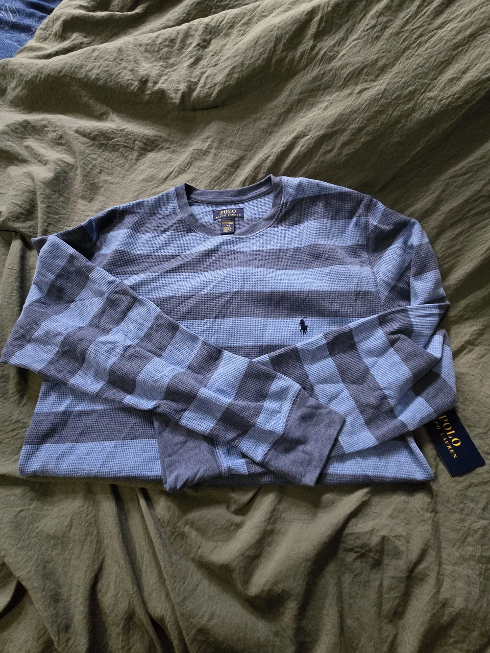 Polo by Ralph Lauren Blue and Navy Long Sleeve Striped Tee